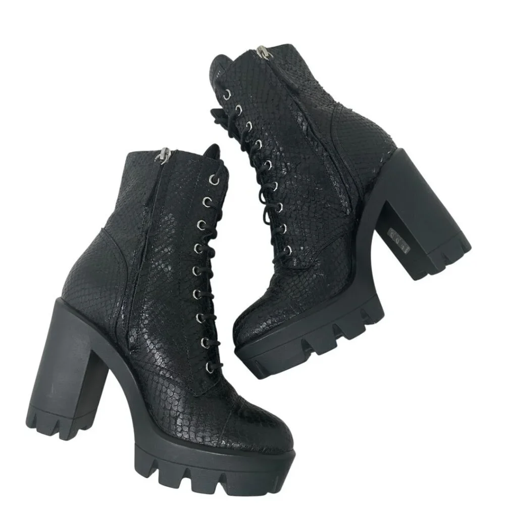Giuseppe Zanotti Gintonic Black Snake Embossed Leather Combat Platform Boots 7.5 - Picture 4 of 12